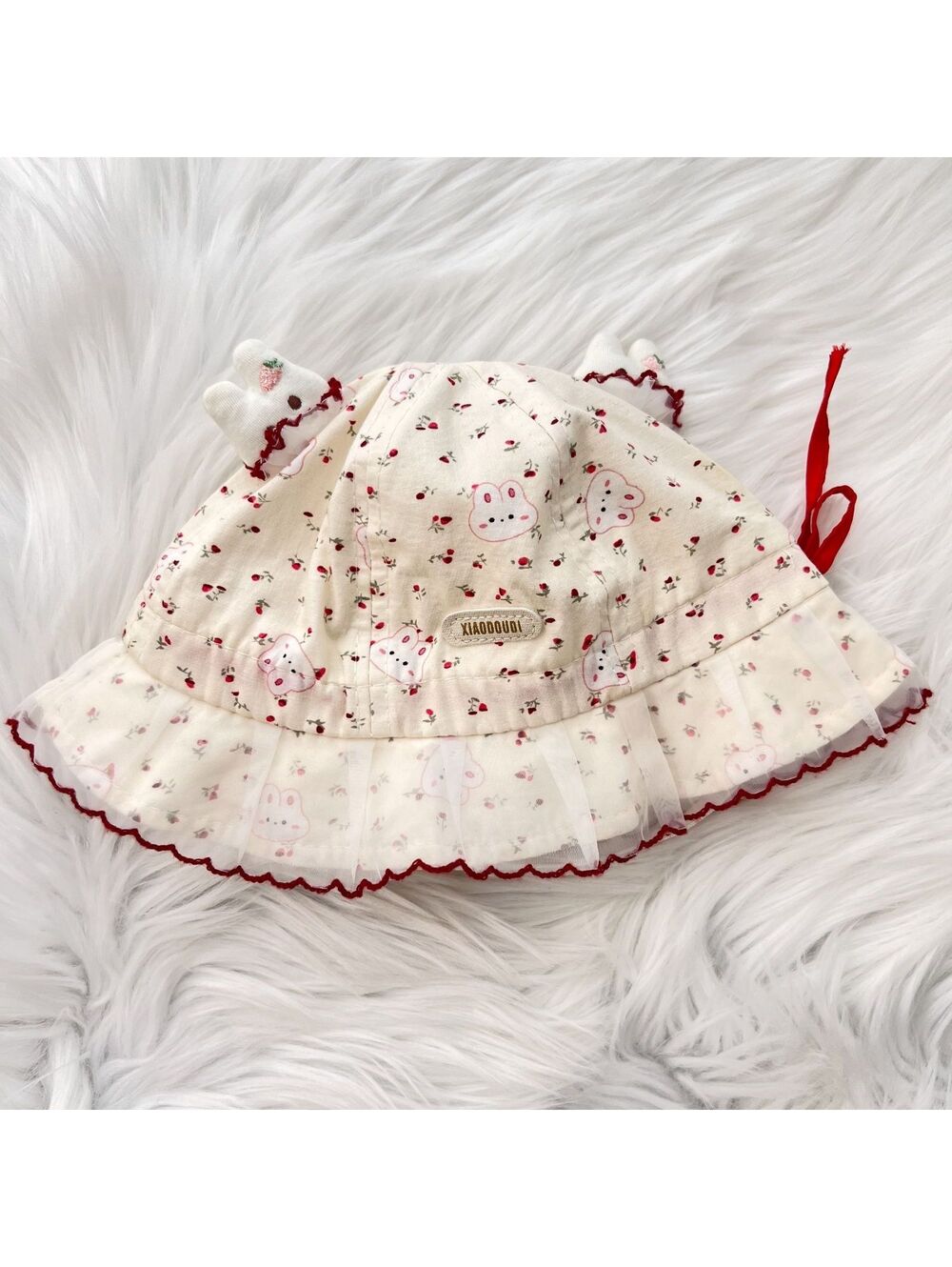 Xiaodoudi Baby Girl Bunny Floral Ruffle Bonnet Hat Rabbit Ears Cottagecore